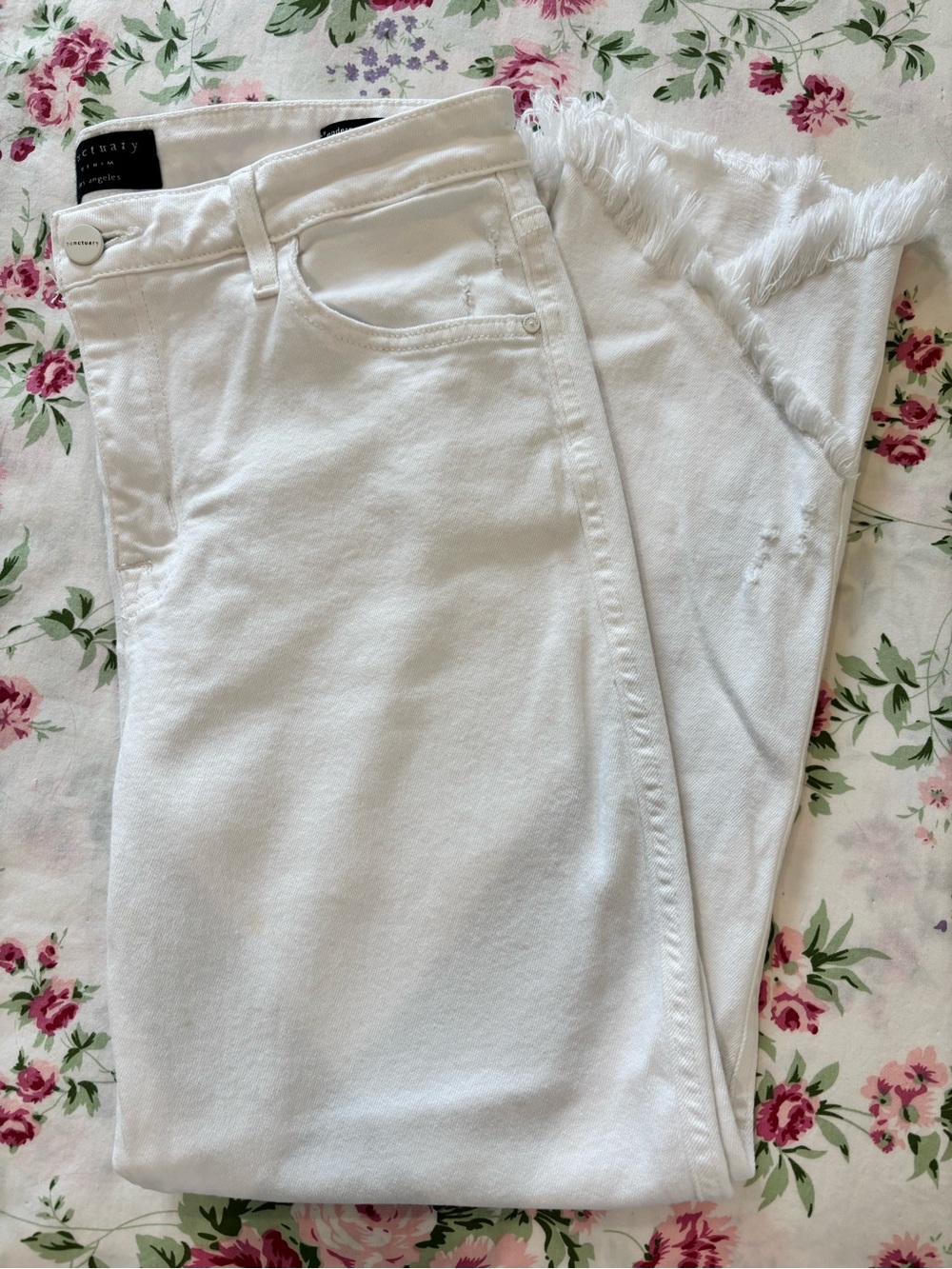 SANCTUARY Sz 30 Modern Straight Crop White Denim Jeans Frayed Ankle - Picture 2 of 10